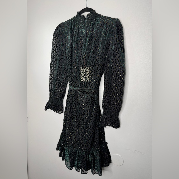 Alex Marie Emerald Green Victorian Feminine High Neck Holiday Dress| Size 12 - Picture 11 of 13